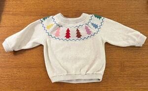 Hanna Andersson Baby Sweater 6-12M 70cm Christmas Tree Knit Cotton Pullover